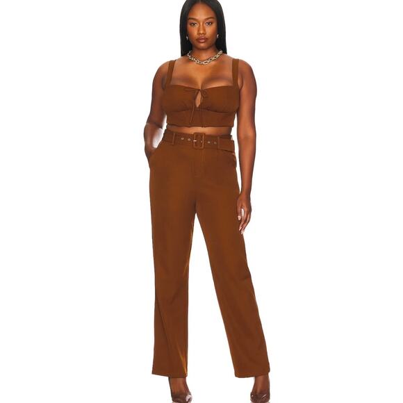 EUC Remi x Revolve Danielle Belted Pants Brown 1X High Waist Wide Leg Trousers - Picture 6 of 15